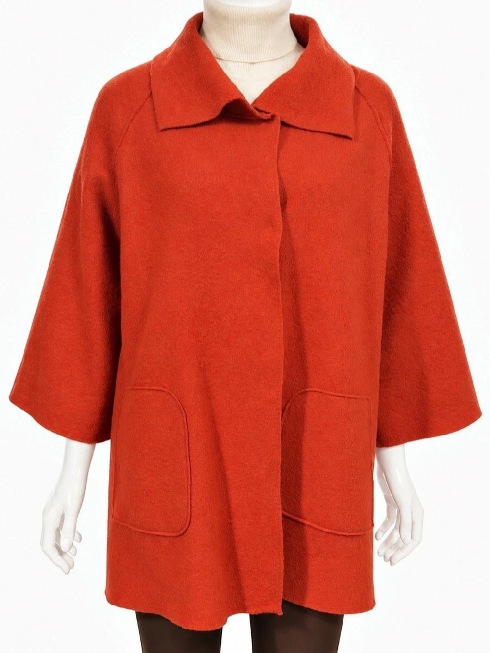 Eileen Fisher Wool Cape Coat in Orange Size Medium